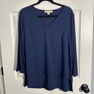 Michael Kors size L navy blue v-neck pullover tunic top, layered chiffon, flowy